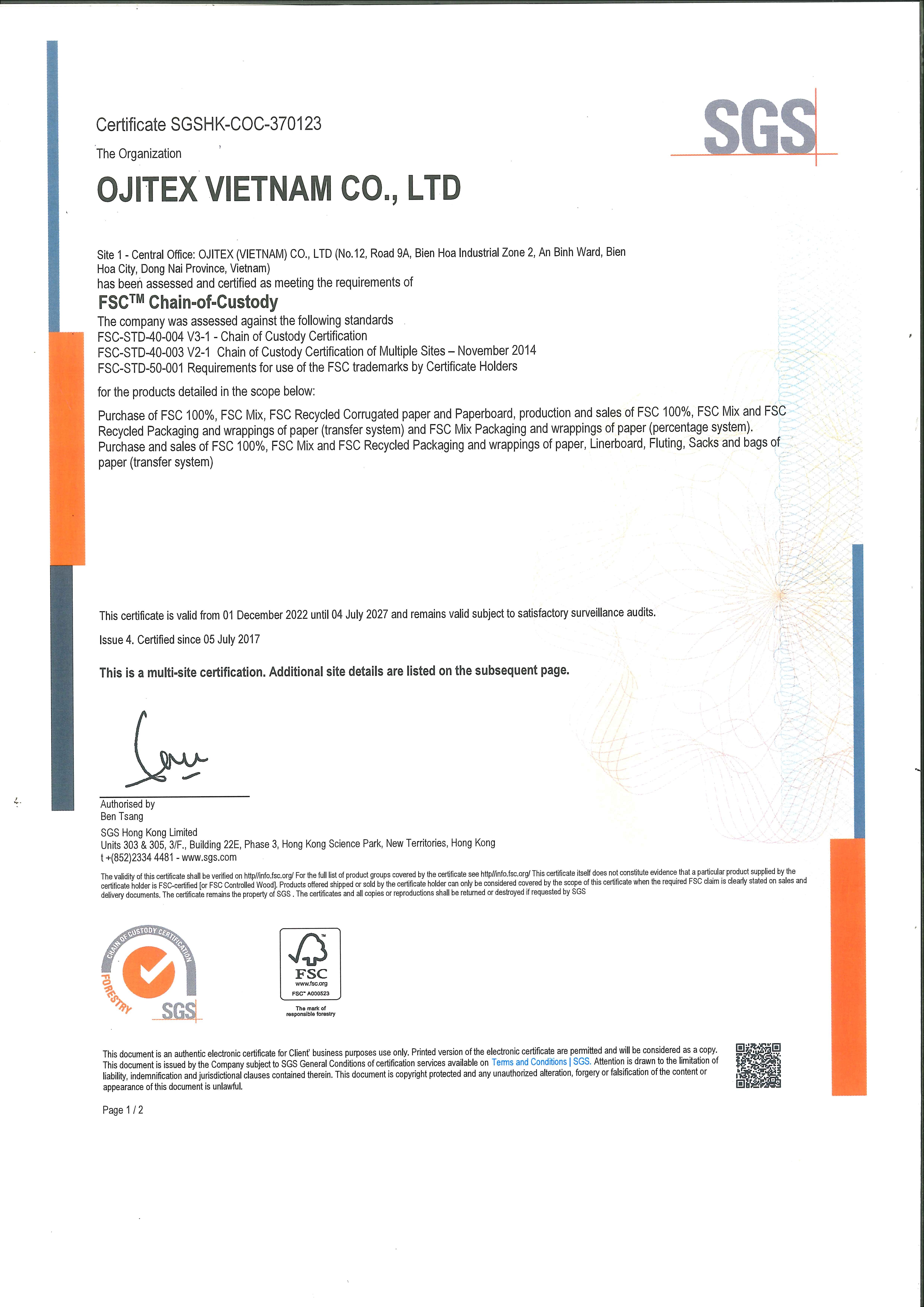 FCS CERTIFICATE